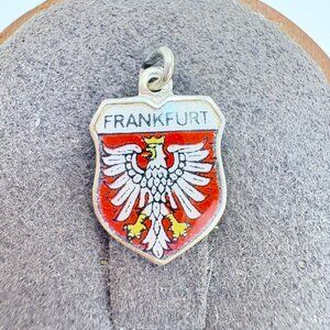 800 Silver Red & White Enamel Frankfurt Shield Design Charm Size 0.75" Length
